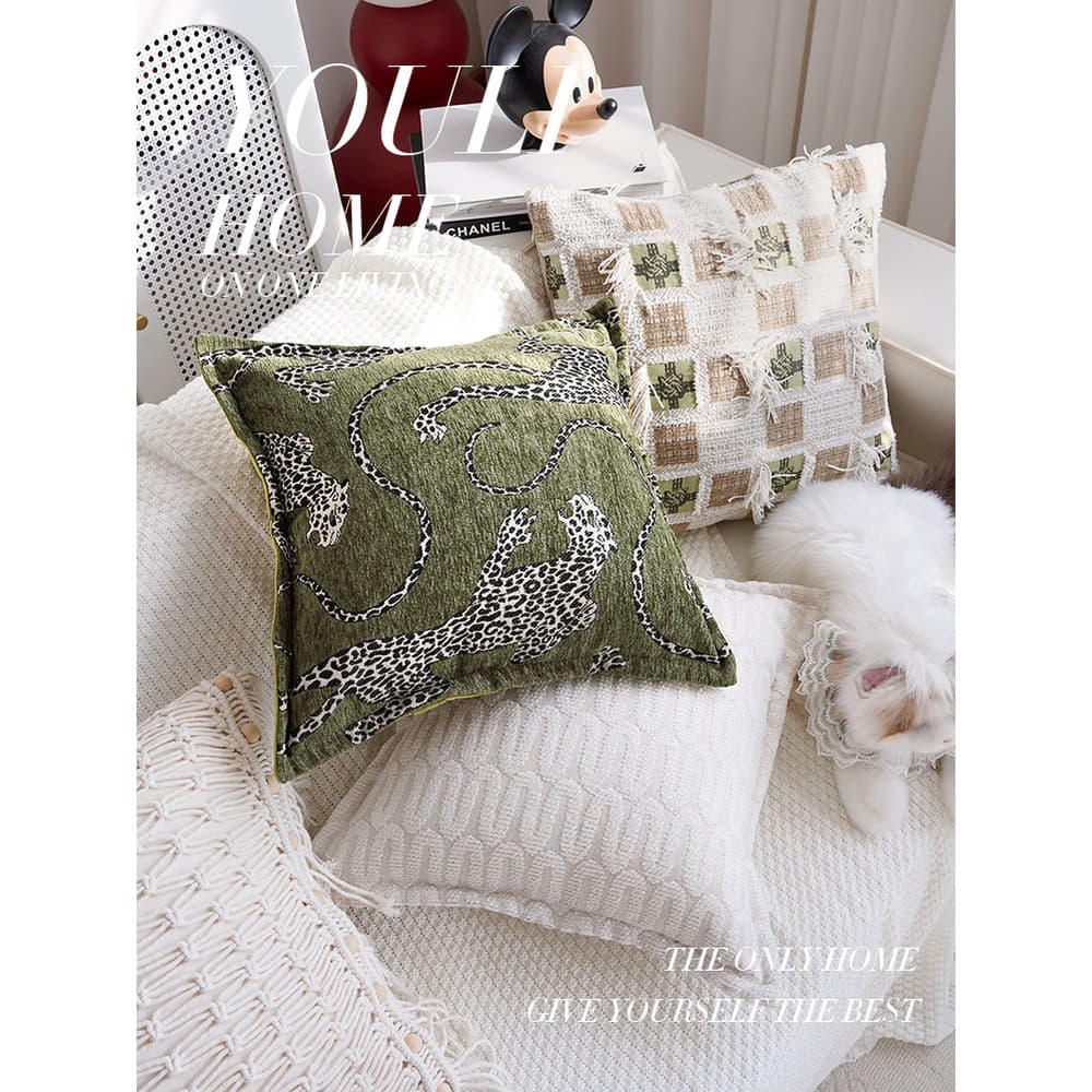 Estilo Medieval simples travesseiro High-End preto branco travesseiro fronha luz luxo verde Retro leopardo travesseiro a