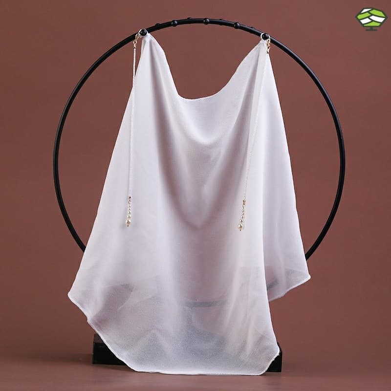 Véu branco antigo rosto cobrindo cortina Hanfu rosto cortina pára-sol véu pendurado orelhas borla cobrindo véu menina tr