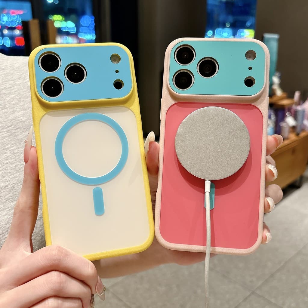 Doce contraste cor grande janela adequada para iPhone17ProMax caso de telefone magnético Apple 16 dopamina caso protetor