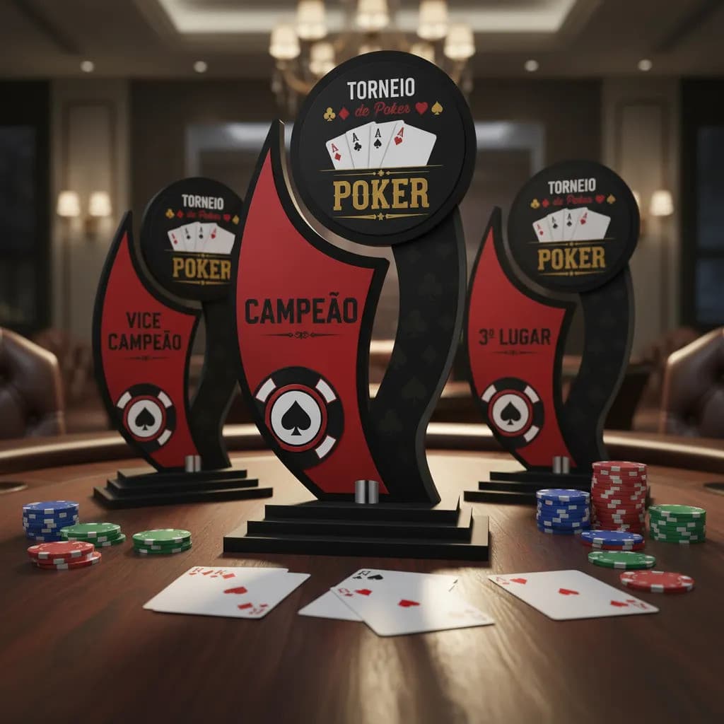 Kit Troféu Poker Mdf 20cm C/ 3 Peças Premiação Completa