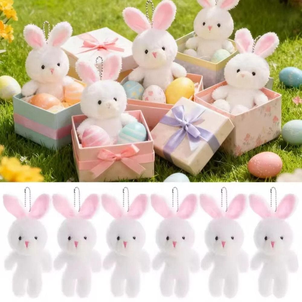 LYNDON 10 Unidades De Brinquedo De Pelúcia De Coelho Pequeno , Chaveiro Branco Fofo , 18 Cm