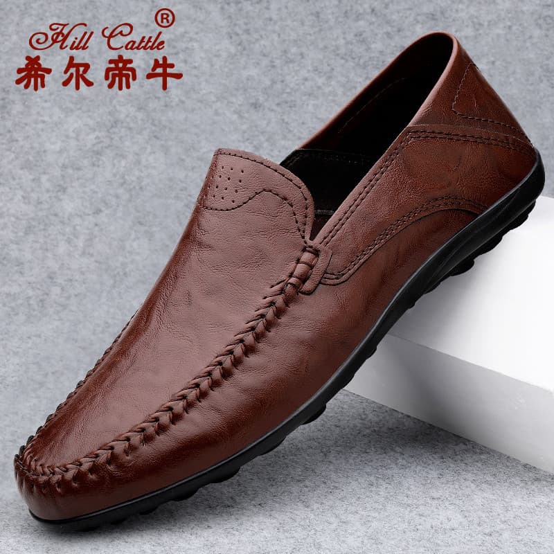 Hildi Niu Sapatos de couro casuais masculinos para dirigir, sapatos formais de negócios, ervilhas de couro genuíno, Peda