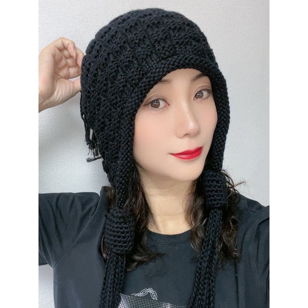 Boné de cabeça de borla tricotado à mão quente boné de proteção de ouvido moda outono inverno boné de lã boné de pilha c