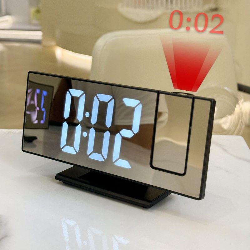 Novo estilo recomendado espelho relógio de projeção despertador Digital temperatura tempo projeção relógio Desktop sala