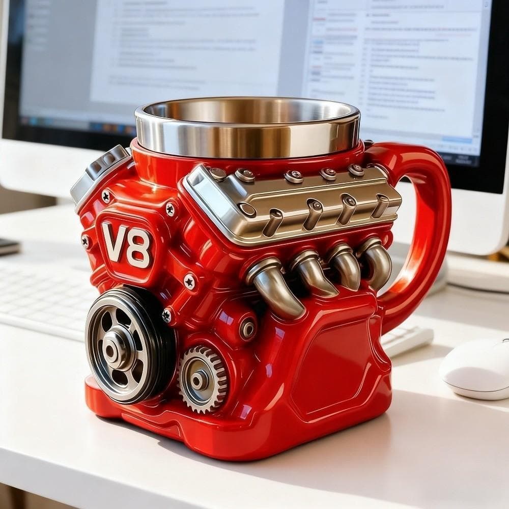 Xícara De Café Com Motor   , V6/V8/V12 Alça , Copo De Aço Inoxidável , Engenheiros Retrô De Água De Resina 3D