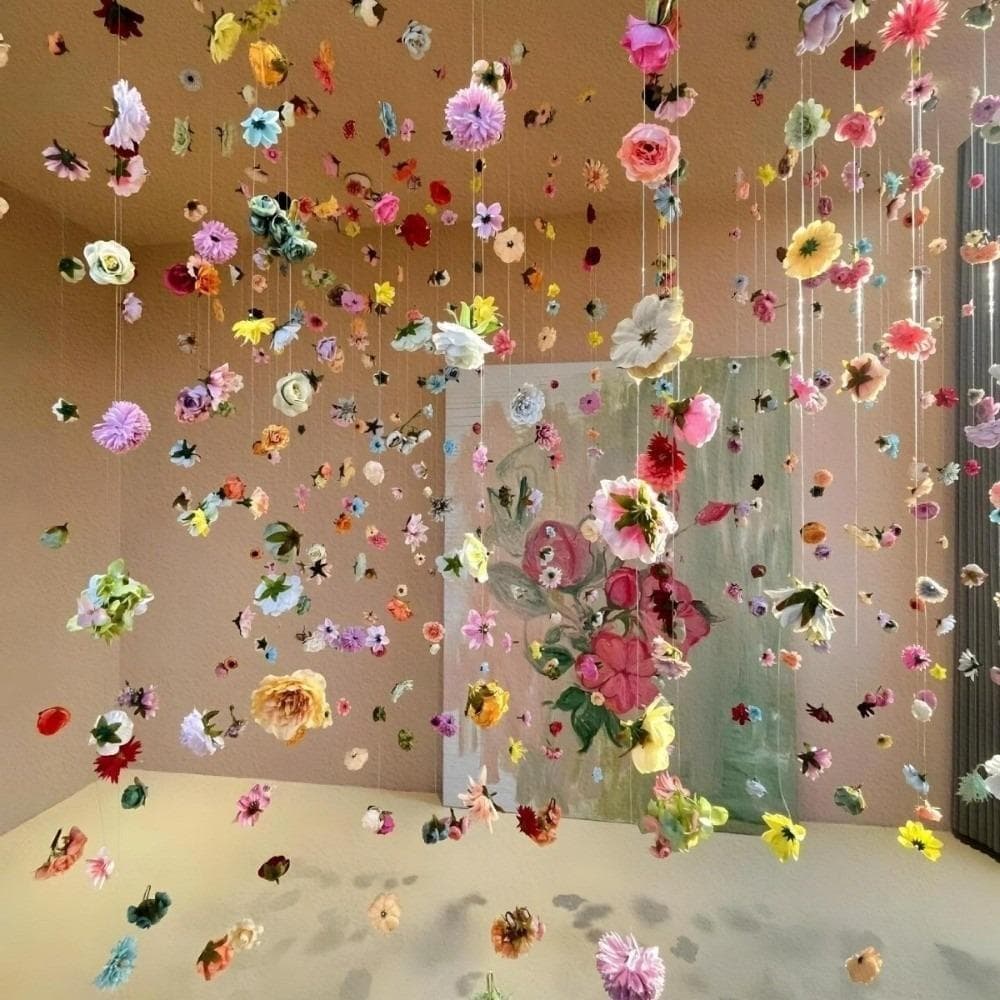 Cortina De Flores Flutuantes Artificiais , De Seda Com Simuladas Românticas , Resistente A UV