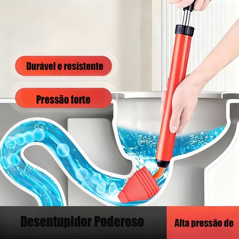 Desentupidor Manual Alta Pressão para Ralos Vaso Sanitário Vermelho em Aço Inoxidável e Plástico 60cm x 9cm Eficiente e