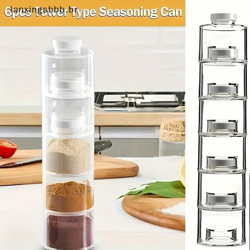 [LAX] 6 Pçs/Set Jarra De Especiarias Pimenta Shaker Caixa Torre Ferramentas De Ervas E Latas De Tempero Transparentes Co
