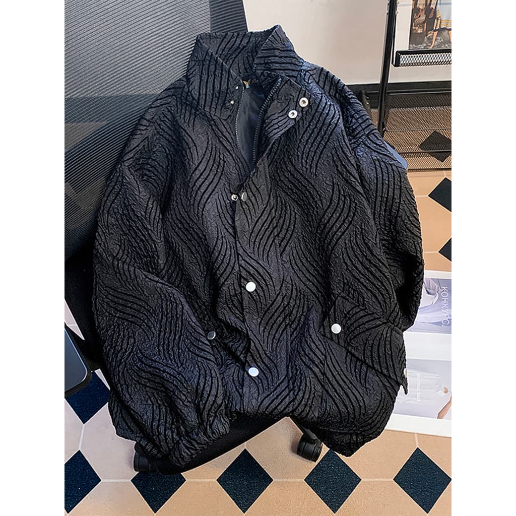 Primavera outono textura listrado gola alta jaqueta masculina Plus Size Street Wear gordura High-End Casual Puffian boni