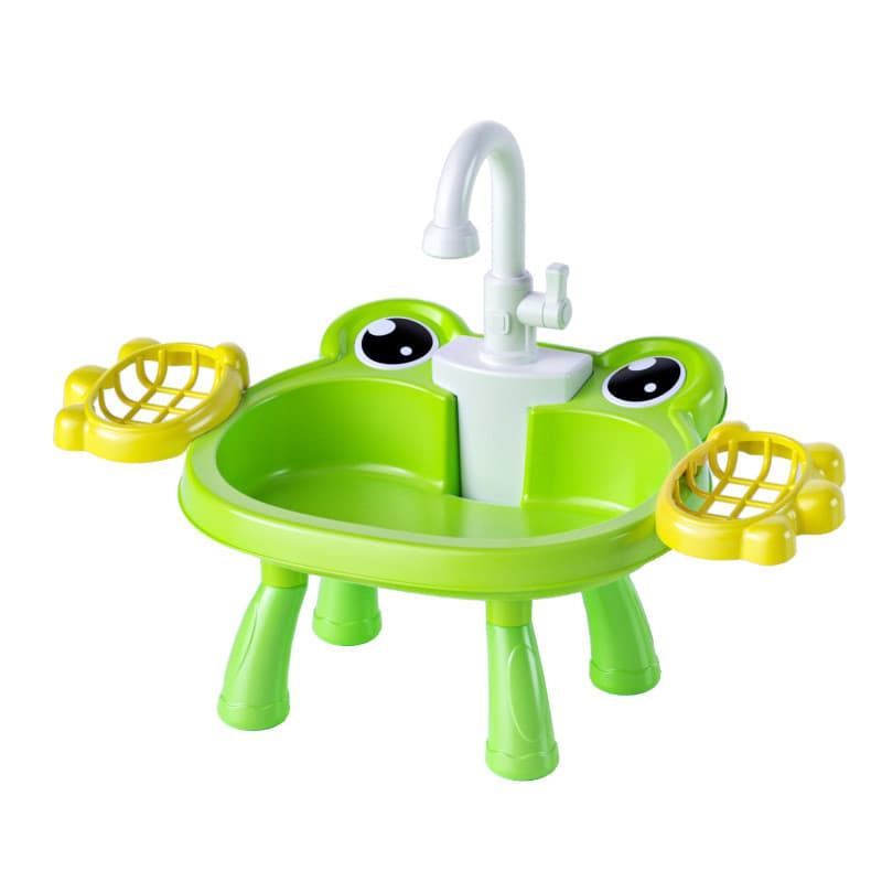 0710 Crianças Brincam Casa Sapo Dos Desenhos Animados Estação de Lavar Louça Elétrica Água Circulante Cozinha Bacia de L