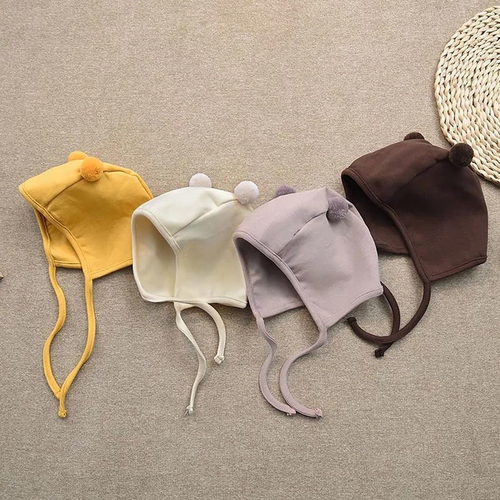 Cor Sólida Bonito Pompom Bebê Gorro Macio Respirável Alça Ajustável Infantil Menino Menina Chapéu Proteção De Orelha Pri