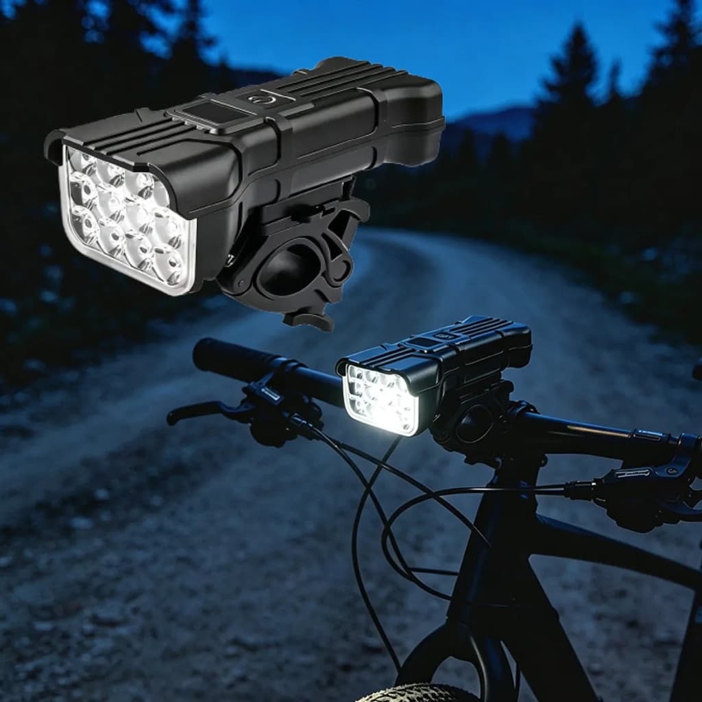 Lanterna Bike 2 em 1 12 Led Luz Forte Buzina Carregador Tipo C Impermeável Ciclismo Noturno