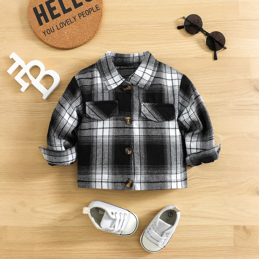 Crianças Respirável Manga Longa Camisa Da Criança Jaqueta Tecido Leve Com Uso Ideal Idades 9M-3Yrs Menino Casual Diário