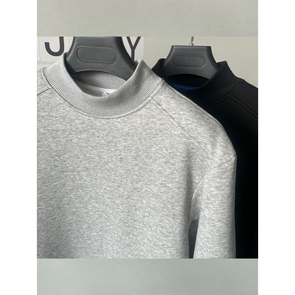 FILLJINY Estilo minimalista em torno do pescoço moletom masculino All-Match forro de lã pesado engrossado meia gola alta