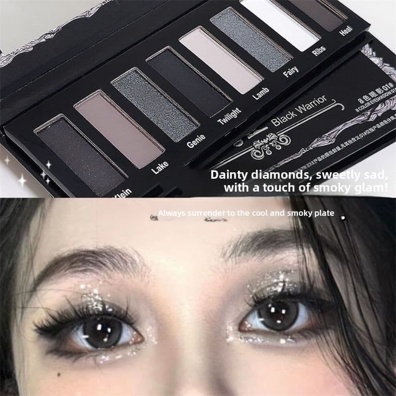 Paleta de Sombras de Oito Cores Millennium para Maquiagem Gótica e Estilo Hot Girl, com Tons de Preto Frio, Cimento e Te