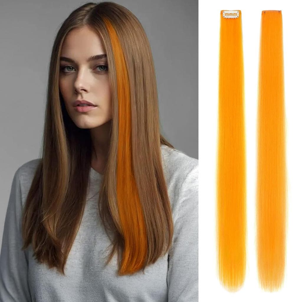 Extensões de Cabelo Amarelo Brilhante, 1 Peça de 24 Polegadas de Comprimento, Extensões de Cabelo Lisas com Clipes, Apli