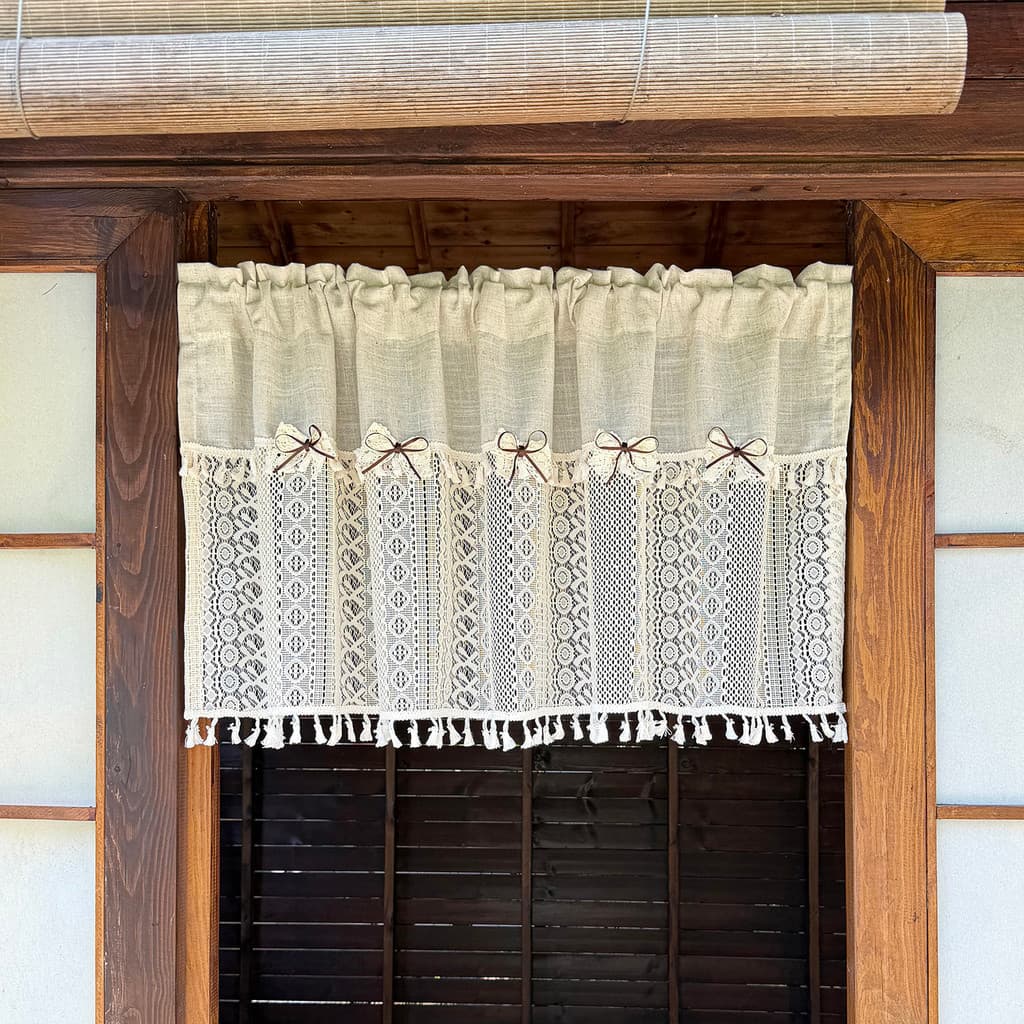 Boho Sheer Valance Para Cozinha Cortina Curta Com Laço E Borlas Geométricas Ocas Elegantes Toppers De Janela Haste Bolso