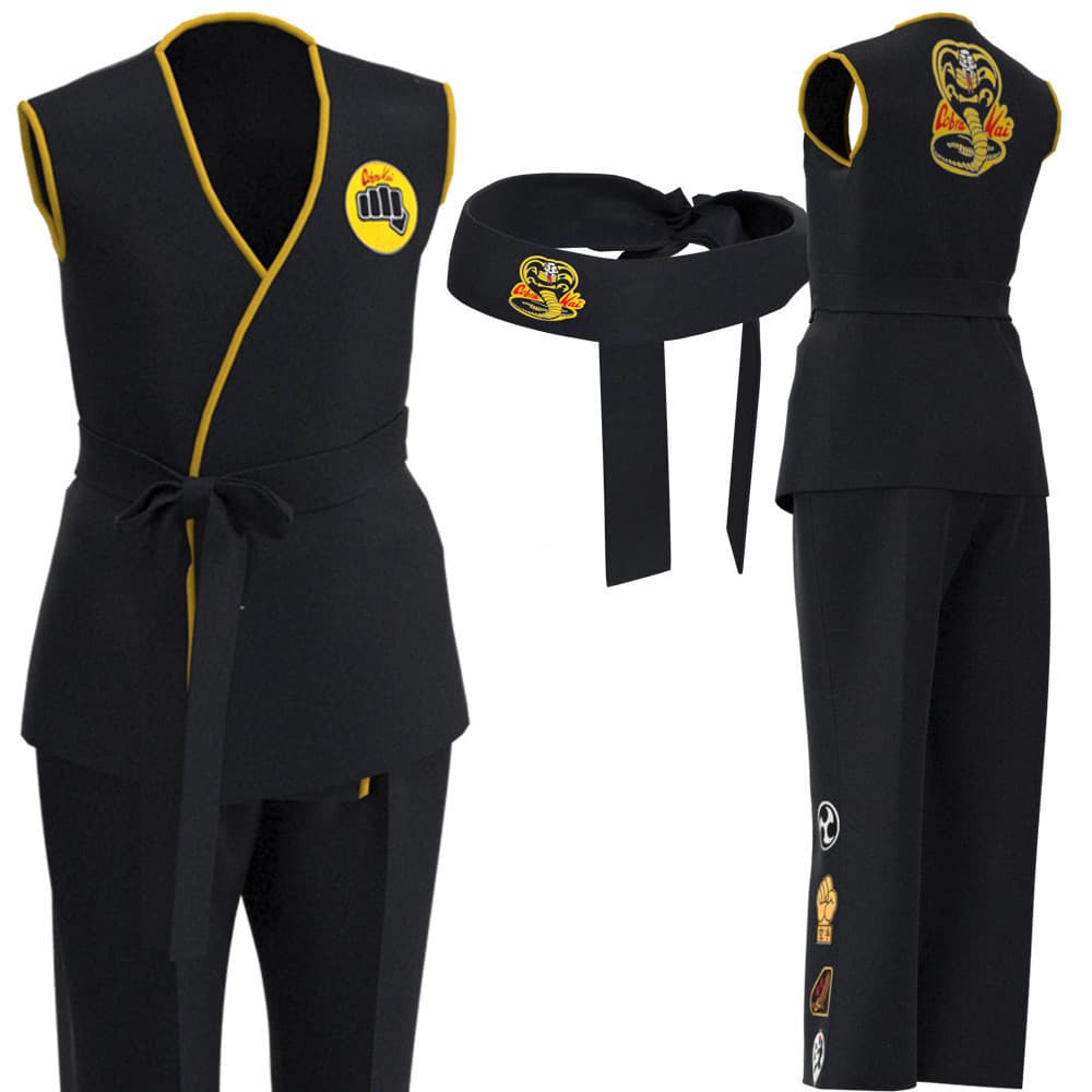Fantasia de Cosplay de Karatê Cobra Kai para Crianças, Uniforme Kimono Preto para Crianças e Adultos, Fantasia para Fest