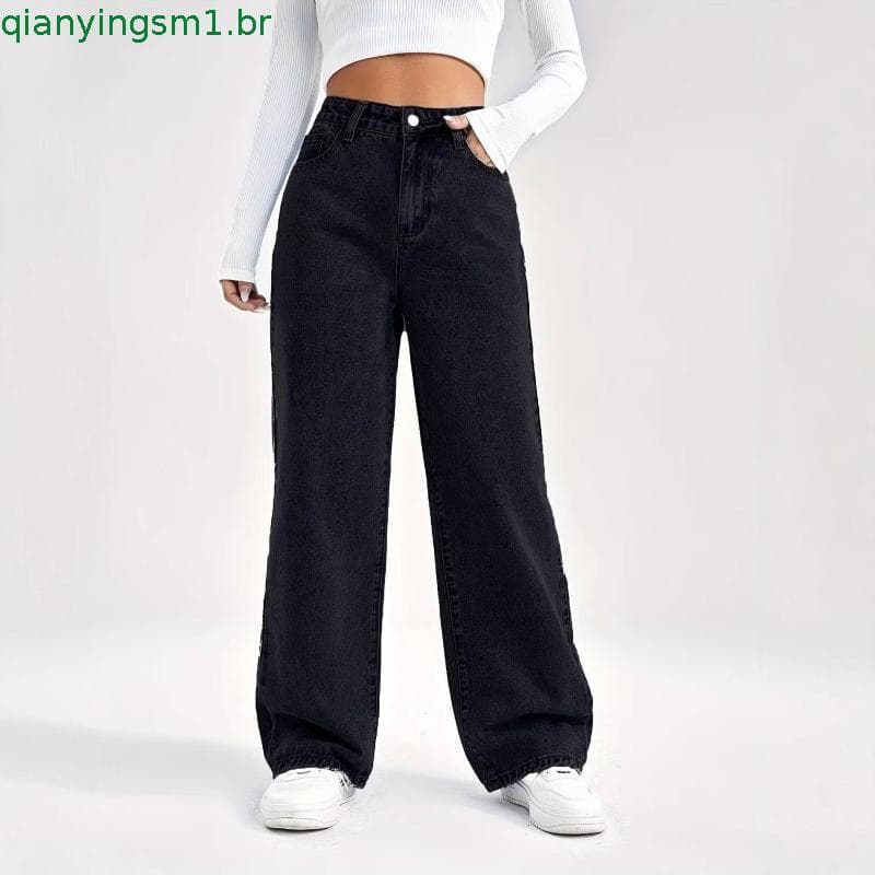 Pronto estoque Cross-Border cintura alta senhoras Plus Size Jeans estilo longo moda All-Match estilo calças retas atacad