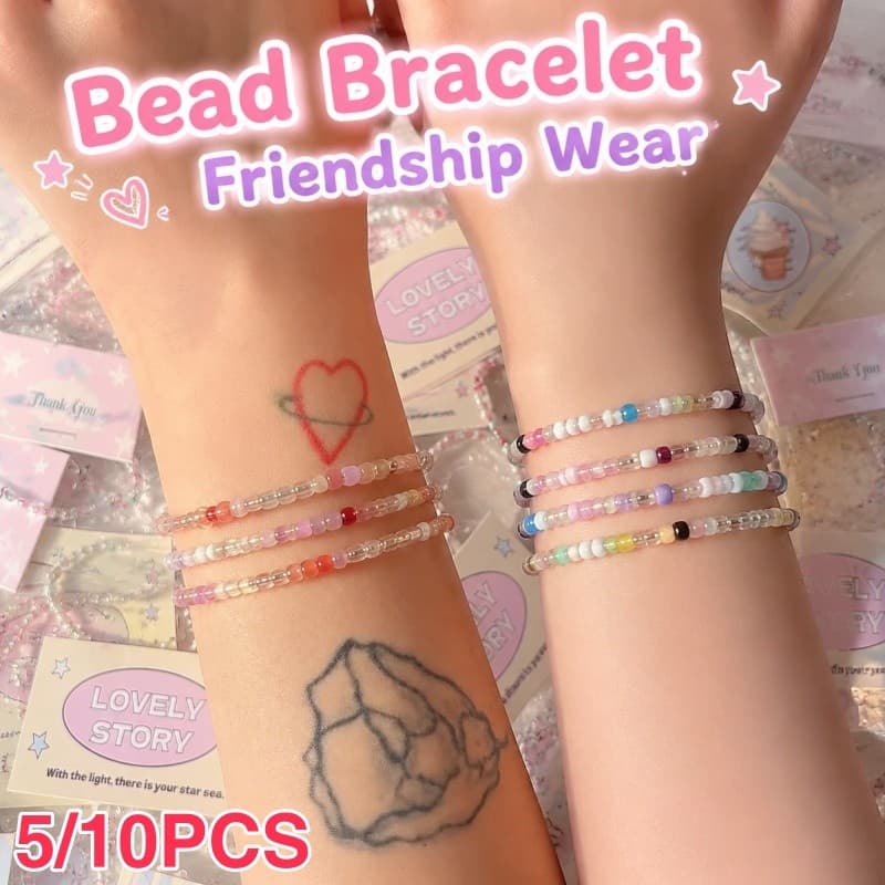 5/10 Pçs Portátil Colorido Frisado Pulseira Arroz Grânulo Corrente De Pulso Com Jóias Acessório Para Necessidades Diária