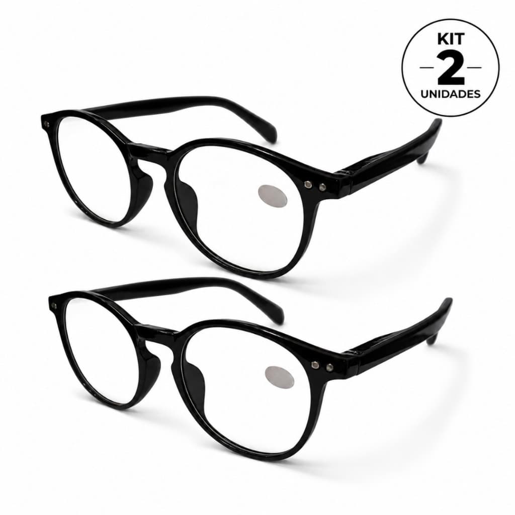Kit com 02 Óculos de Grau Unissex Redondo Preto para Trabalho, Descanso Modelo Premium