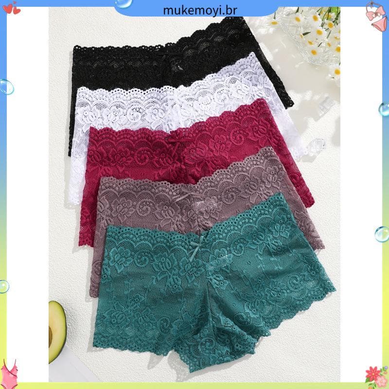 Conjunto De 5 Calcinhas Modeladoras De Alta Compressão Com Cintura De Renda