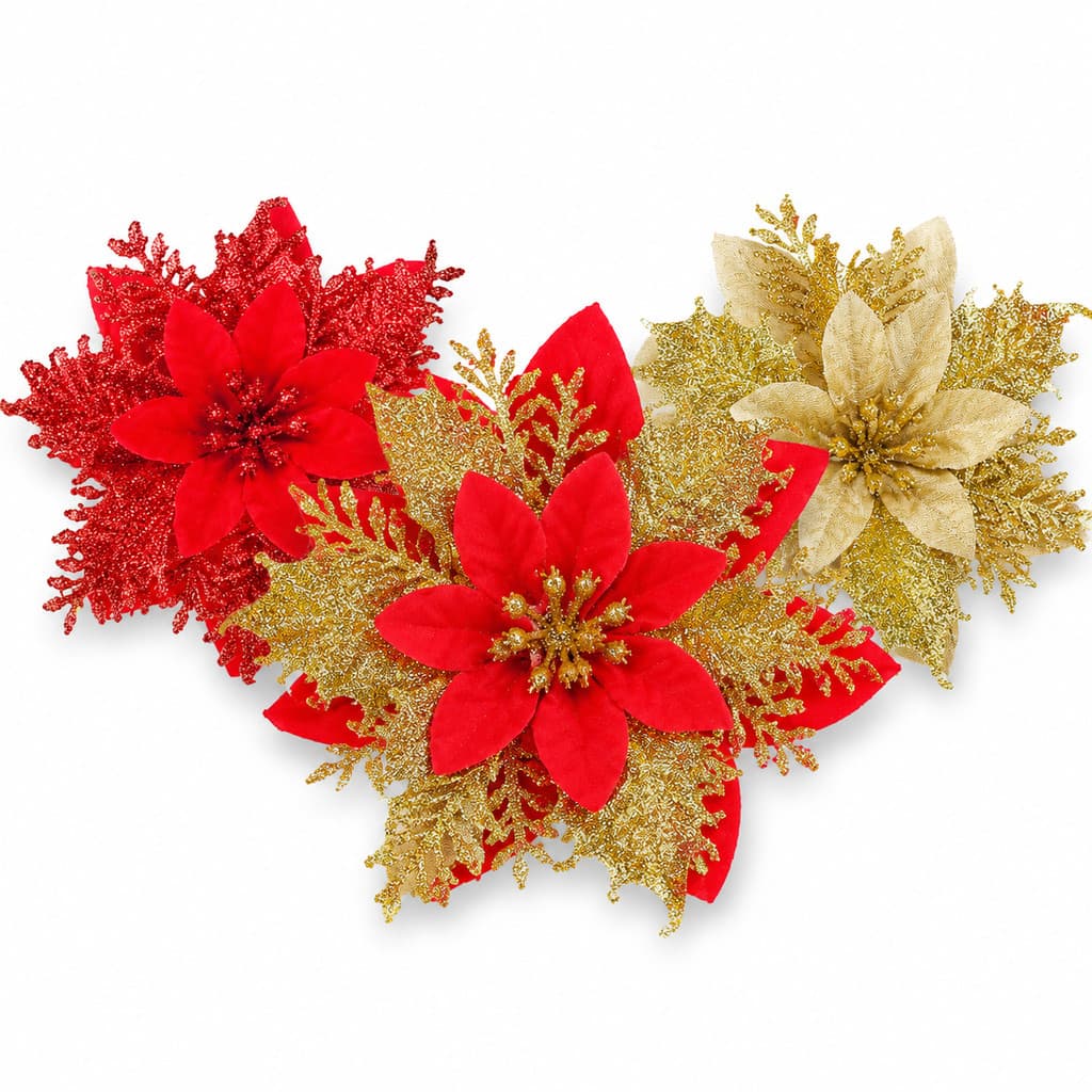 Flores de Natal Artificiais Poinsétia para Árvore Guirlanda Arranjos Festão Enfeite Decoração Natalina