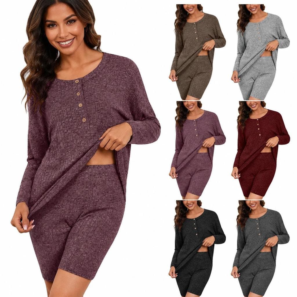 Outono inverno novo estilo moda senhoras terno de duas peças multicolorido com nervuras tecido de malha casa lazer terno