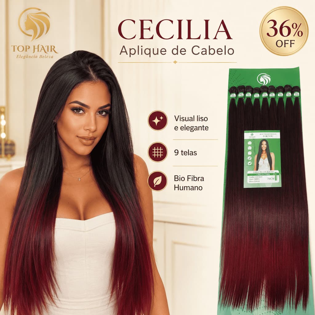 Cabelo Liso Orgânico Bio Fibra 70cm 9Telas 320g Top Hair CECILIA