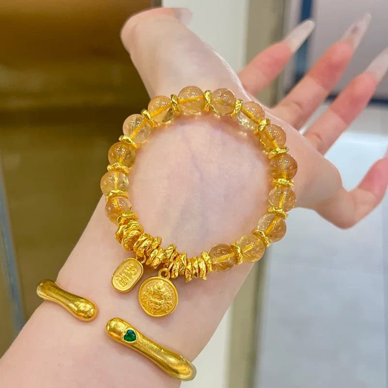 2026 Novo produto Novo prato de citrino chinês torcido pulseira feminina nicho luz luxo temperamento High-End all-Match