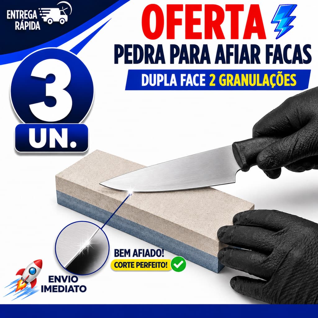 CONJUNTO PEDRA AFIAR PARA FACAS CHURRASCO COZINHA CHEF E PESCA