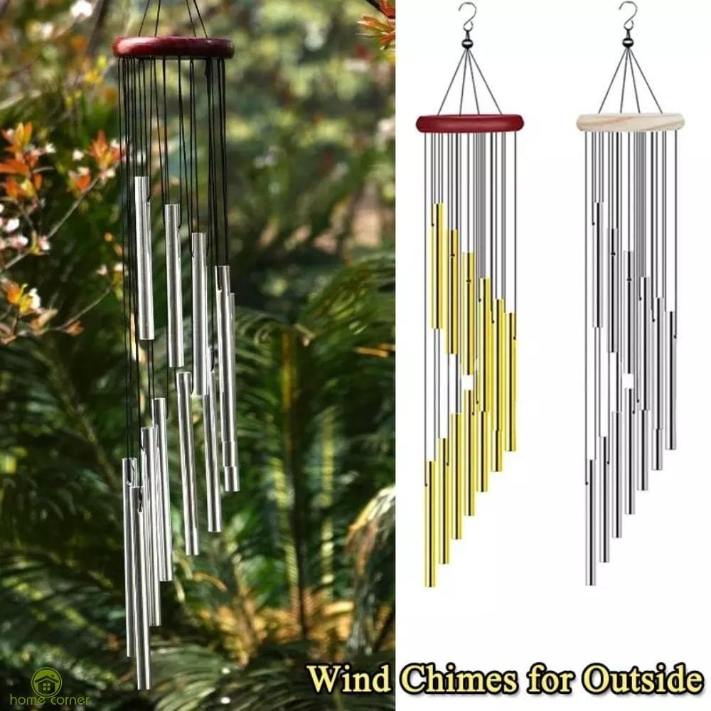 Carrilhão De Vento De Alumínio Feito À Mão-12 Tubos Para Decoração De Quintal De Jardim