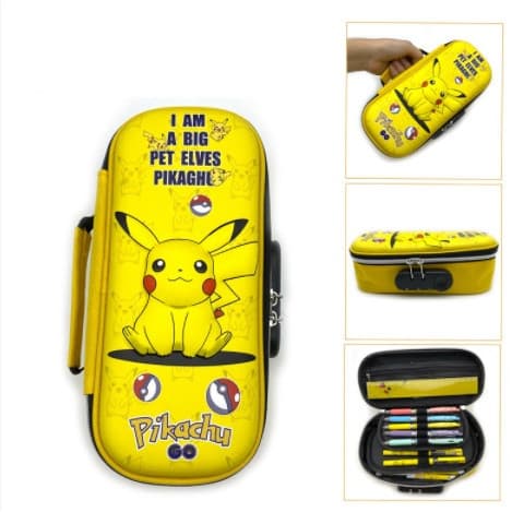 Estojo de Lápis Pikachu 3D em EVA com Fecho/Portátil/Multi-camadas/Grande Capacidade/Tema Anime