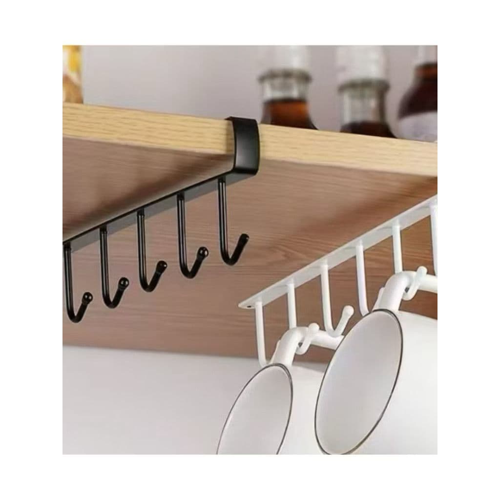 1/2/3 Suporte Organizador Multiuso 6 Ganchos para Prateleira Encaixe Sem Furos Porta Xícaras Canecas Utensílios