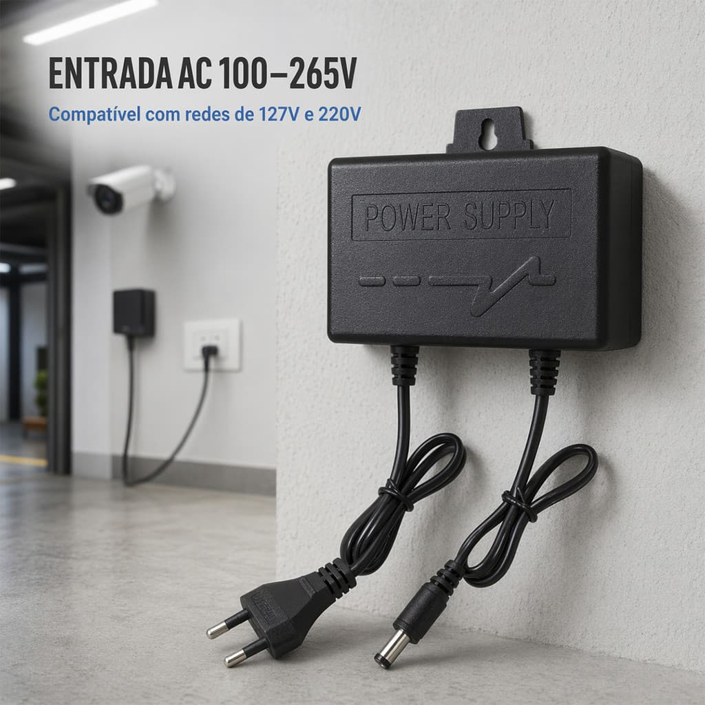Fonte Bivolt 12V 2A Para Câmera Intelbras CFTV DVR Conector P4 Proteção Contra Sobrecarga