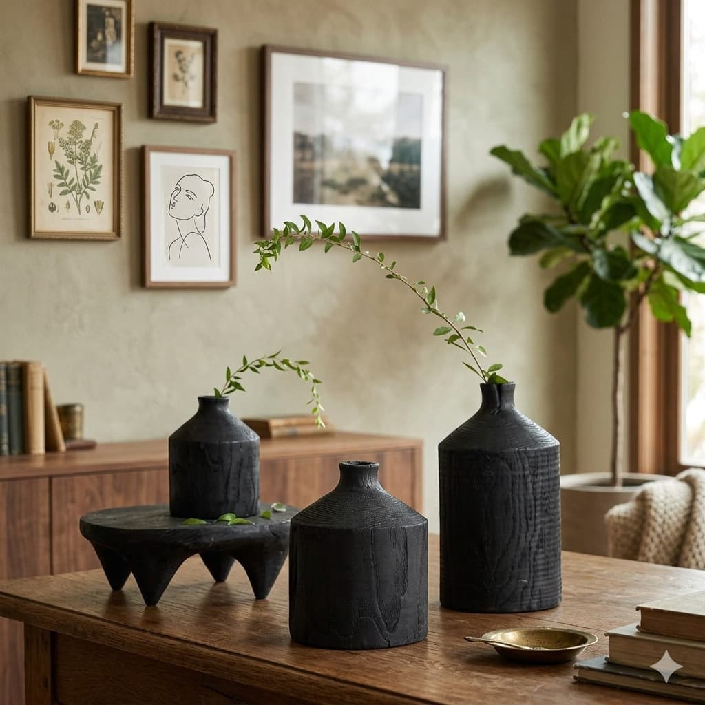 Venda Feito à mão novo chinês carbonizado de madeira preto grande barriga vaso casa Villa galeria arte decoração ornamen