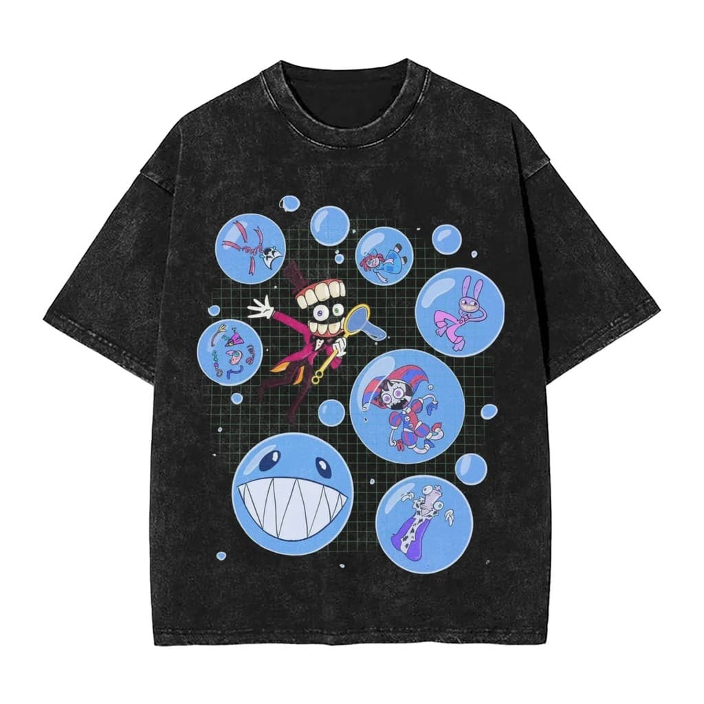 Camiseta Gráfica De Filmes The Amazing Digital Circus 100 % Algodão Pesado Lavado De Manga Curta Para Homens