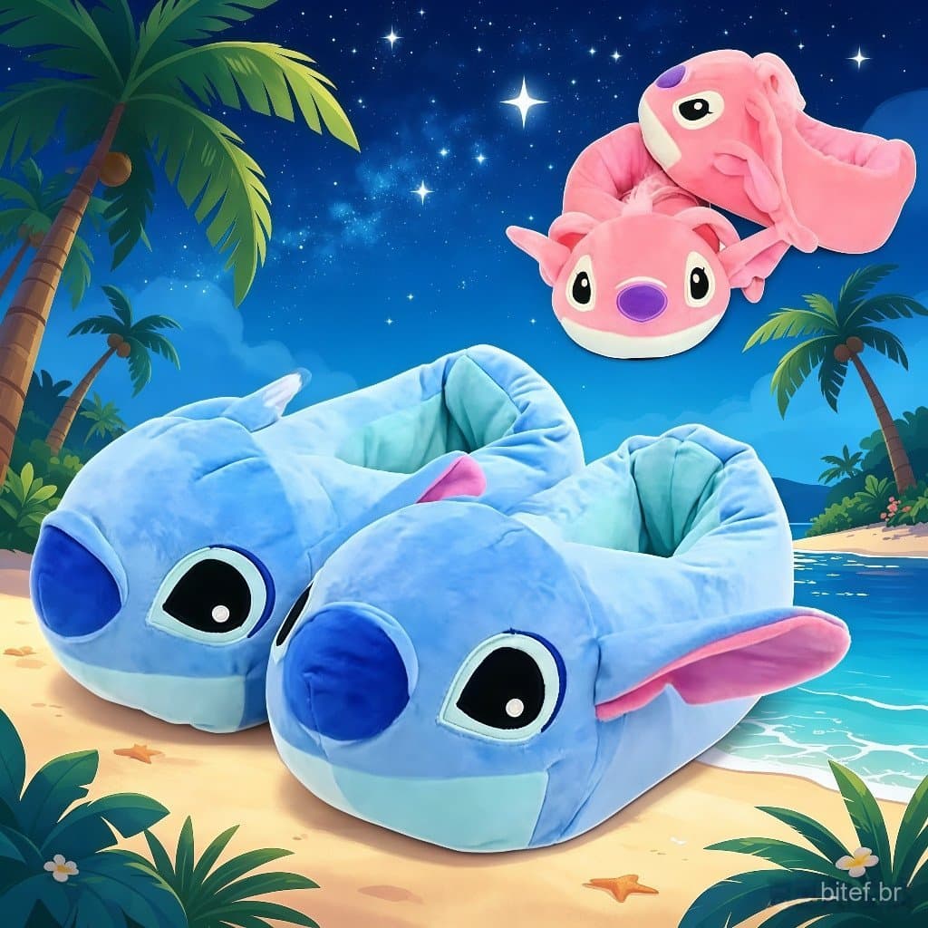 Pantufa Stitch Infantil Adulto Tam 28 ao 42 Pelúcia Aconchegante para Quarto Inverno