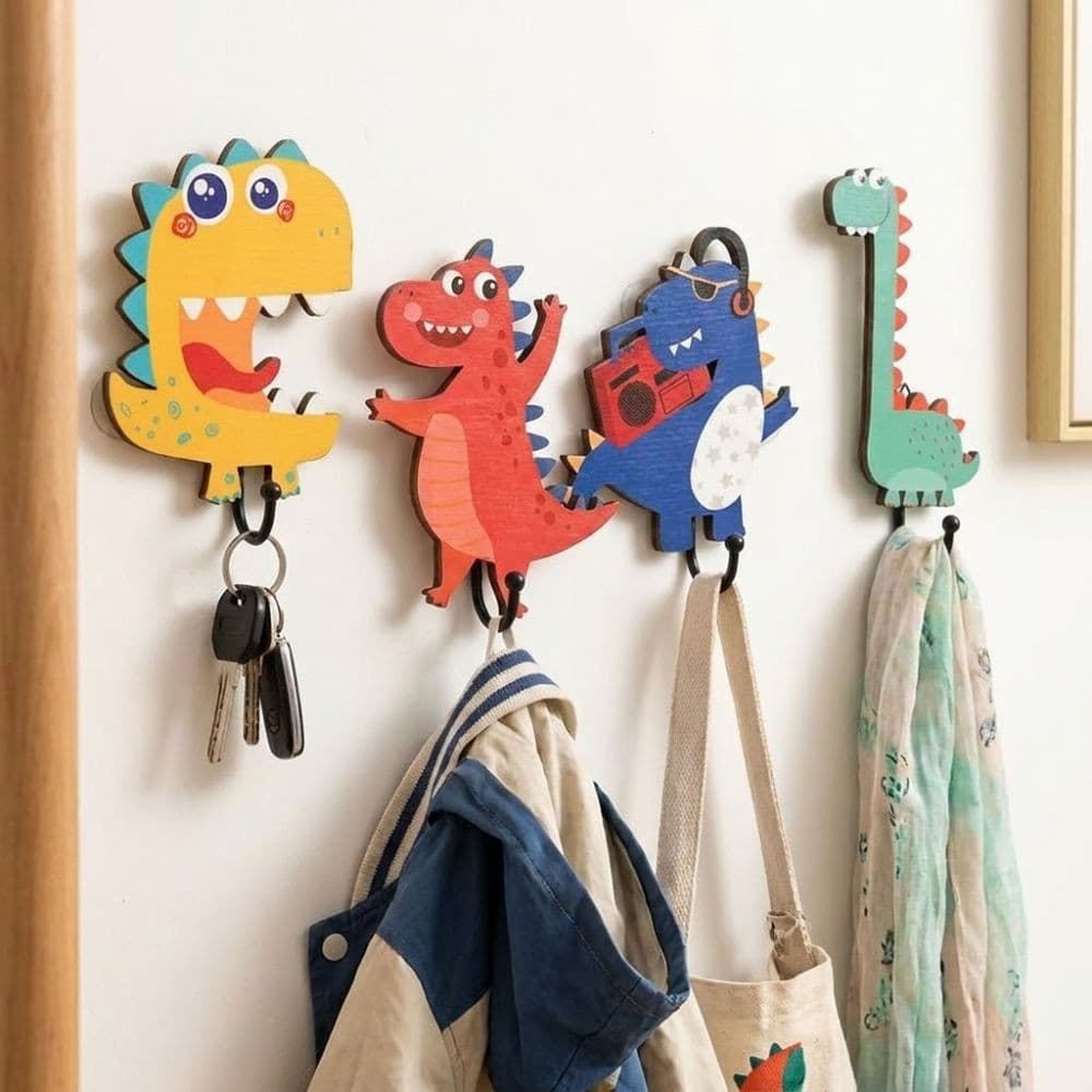 FALLFORBEAUTYEJ 4 Unidades De Porta-Chaves , Ganchos De Parede De Dinossauro Com Rolamento Forte De Desenho Animado , Su