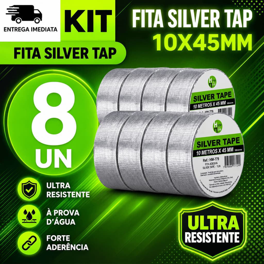KIT SILVER TAPE 10 METROS 8/5/4/2 Silver Tape Fita Adesiva Forte Multiuso Prova D’Água
