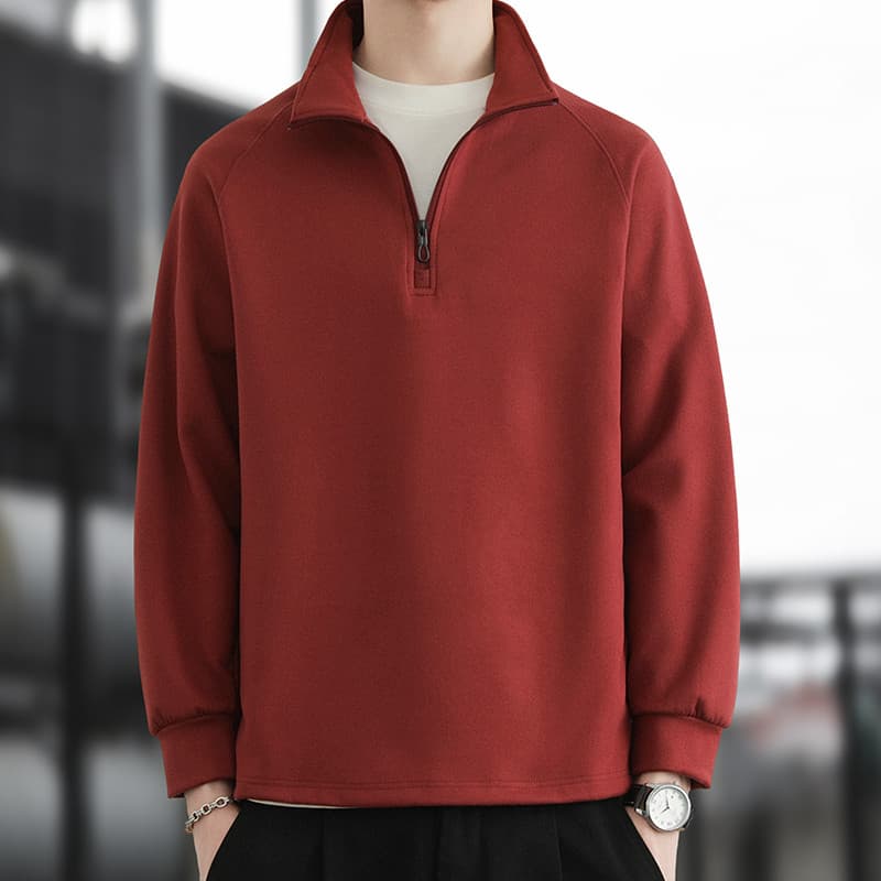 Americano Retro meio zíper gola alta dupla face alemão veludo quente moletom masculino outono inverno Street Wear solto