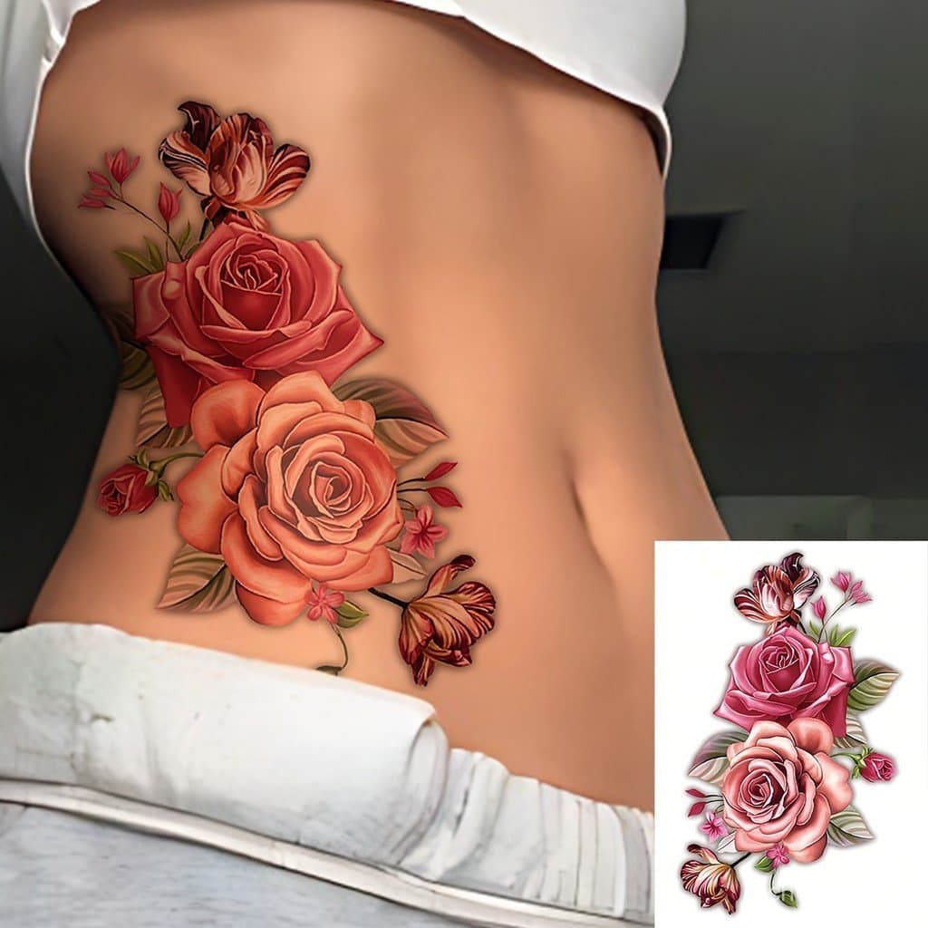 Uma tatuagem temporária de grande porte, adequada para mulheres e meninas, com designs românticos.
