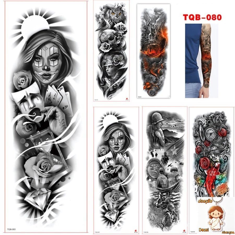 Popular feminino grande impermeável rosa braço manga tatuagem máscara beleza menina flor cheia