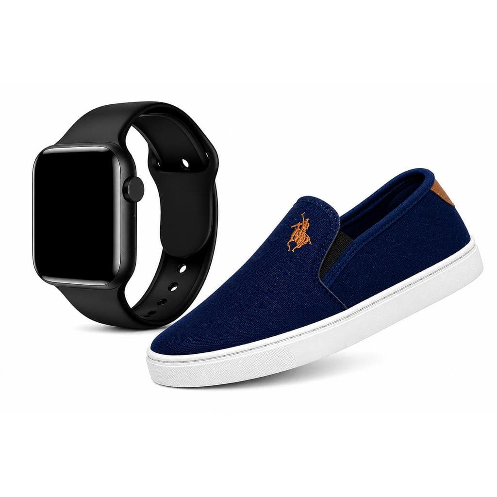 Sapatênis Polo Slip On Casual Confortável + Relogio Smartwatch Promoção Presente Pais Natal