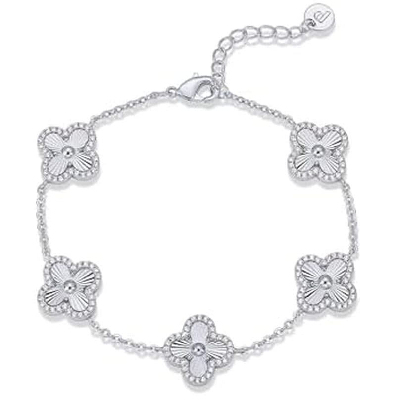 Pulseira Banhada A Ouro 14K PAVOI Para Mulheres – Lucky Charm Four Leaf Clover Bracelet Station Com Zircônia Cúbica Joia