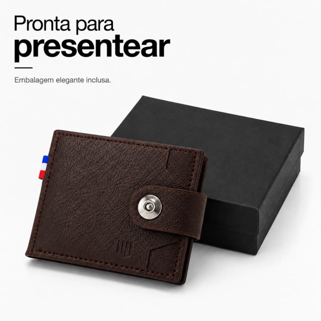 Carteira Masculina Porta Cartão Fechamento c/ Botão