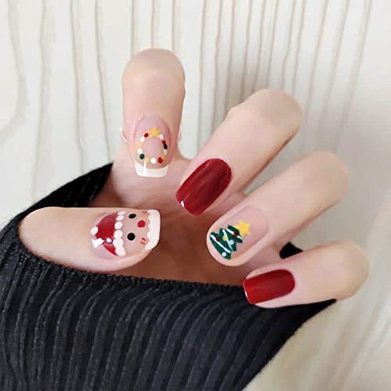 Prensa De Ponta Francesa SINHOT Nas Unhas-Artificiais Quadradas Curtas , Acrílico Vermelho , Brilhante , 24 Peças