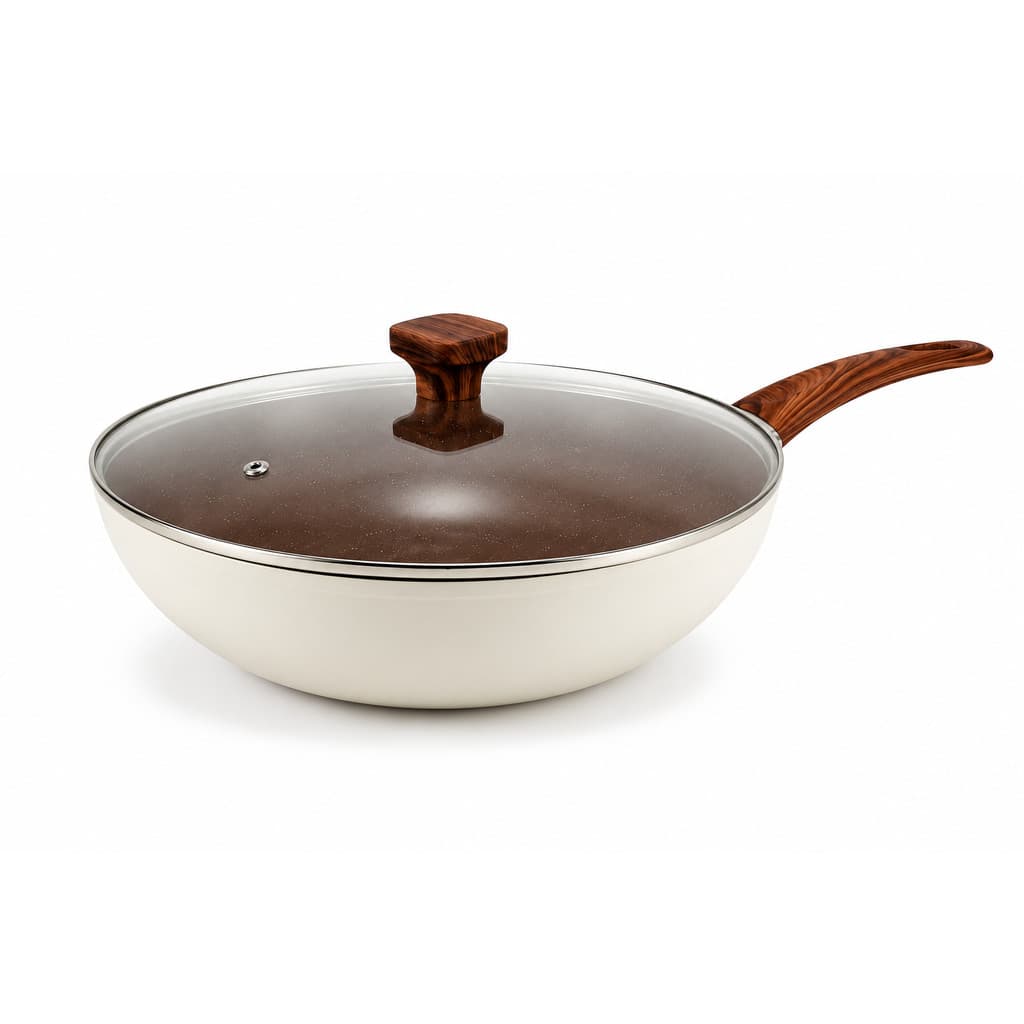 Frigideira Grande Alta 28 Cm Indução Cerâmica Antiaderente Tampa de Vidro
