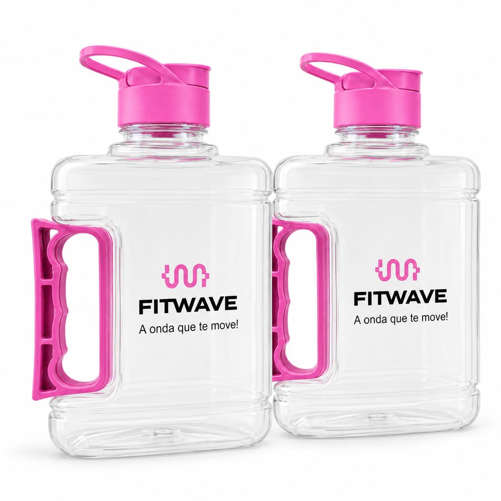 Kit 02 Garrafinha Academia 1,5L Galão Água Garrafa Fitness Com Alça Grande Reutilizável Rosa