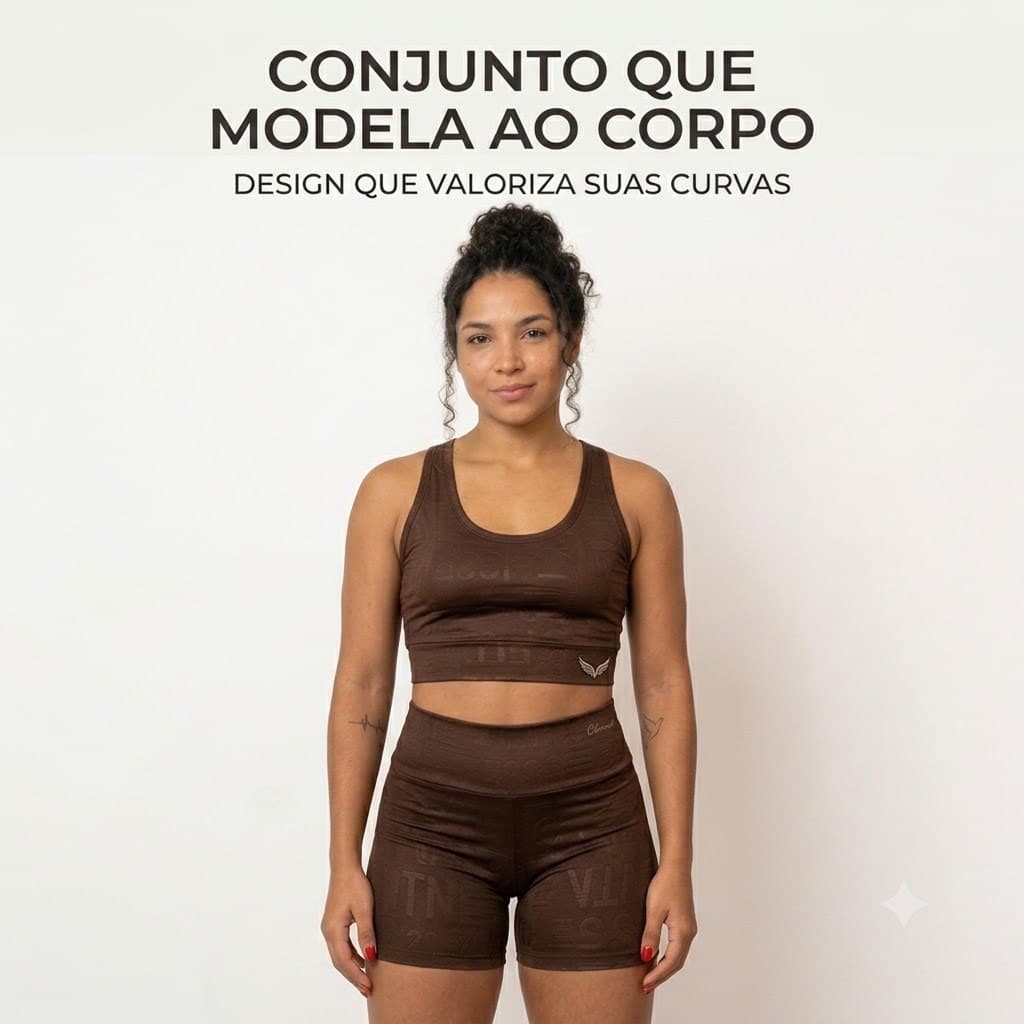 Conjunto Fitness Feminino Marrom Top E Short Treino Academia